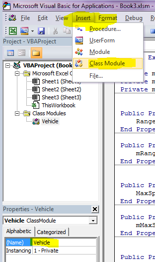 VBA insert new class